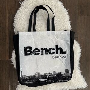 Bench Monochrome Cityscape Plastic Shopping Tote Bag
